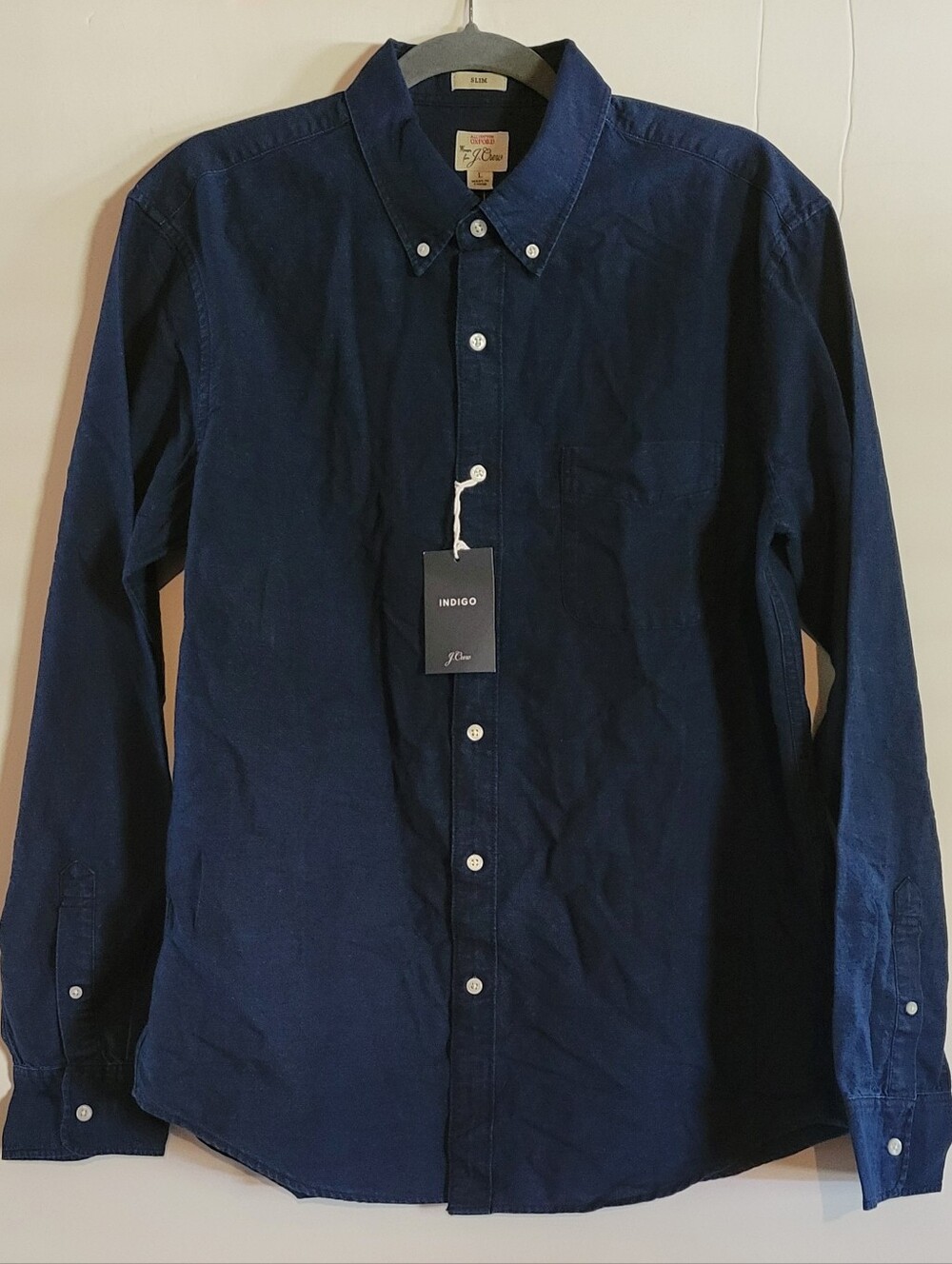 J Crew Indigo All Cotton Oxford Button Down Shirt Long Sleeve Preppy Academia